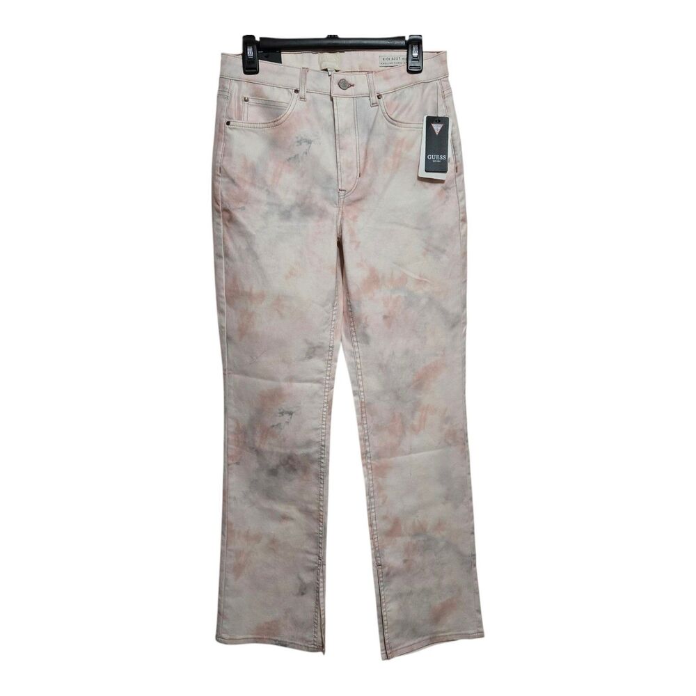 Guess Jeans Womens Size 30 Pink Tie Dye Shimmer Kick Boot Straight Leg NEW
